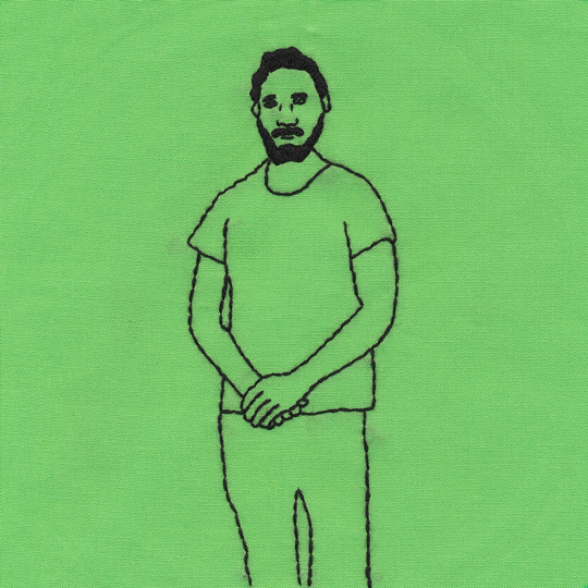 An animated embroidery of Shia Labouf on a green screen background